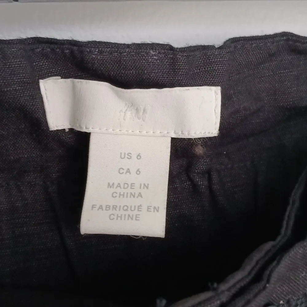 H&M Black Trousers with Belt Linen Blend
